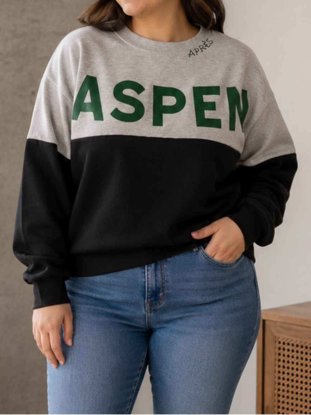 Vintage Havana Aspen Colorblock Crewneck Sweatshirt - Gray, Black, Green